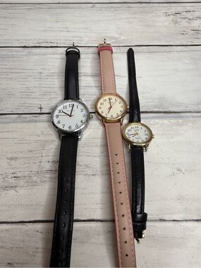 Timex Women's Watches Trio — Black and Pink Leather Straps